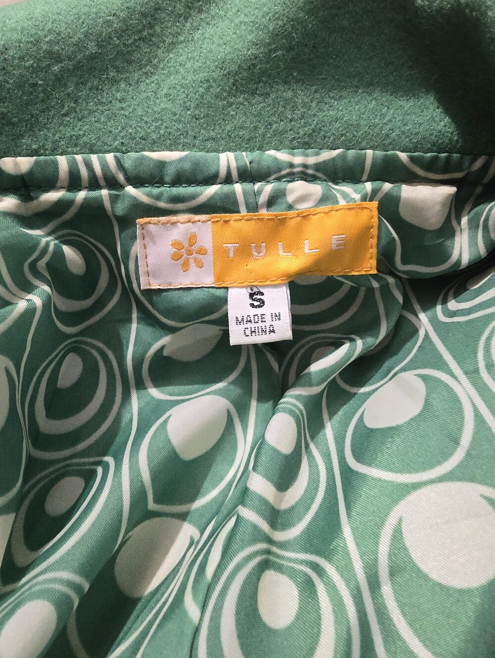 Tulle Anthropologie Pea Coat Retro 60s Fairy Wool Blend Viscose Green Small - Picture 5 of 11